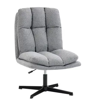 Butaca de Salón Giratorio 360° Altura Ajustable Asiento Ancho Tapizado en Lino Base de Metal Gris Claro