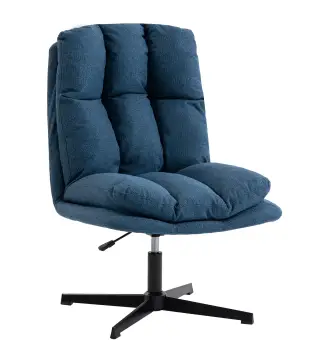 Butaca de Salón Giratorio 360° Altura Ajustable Asiento Ancho Tapizado en Lino Base de Metal Azul Oscuro