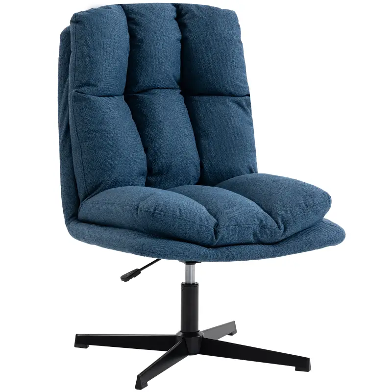 Butaca de Salón Giratorio 360° Altura Ajustable Asiento Ancho Tapizado en Lino Base de Metal Azul Oscuro