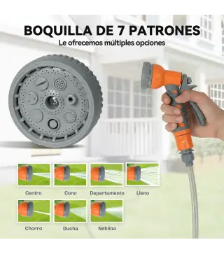 Manguera Retráctil de Pared con Carrete de 10+1 m con Retorno Enrollado Automático y Boquilla de 7 Funciones Gira 180°