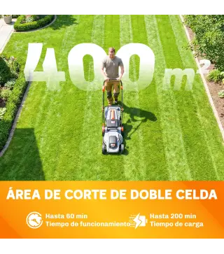 Cortacésped a Batería Inalámbrico 18V con 2 Baterías de 4Ah Ancho de Corte de 34 cm y Función de Mulching Motor 700 W