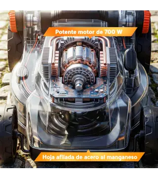 Cortacésped a Batería Inalámbrico 18V con 2 Baterías de 4Ah Ancho de Corte de 34 cm y Función de Mulching Motor 700 W