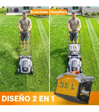 Cortacésped a Batería Inalámbrico 18V con 2 Baterías de 4Ah Ancho de Corte de 34 cm y Función de Mulching Motor 700 W