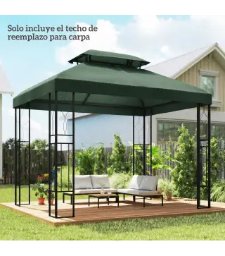 Toldo de Recambio 4x3 m con Techo Doble Orificios de Drenaje y Protección UV Solo Toldo NO Incluye Marco Verde