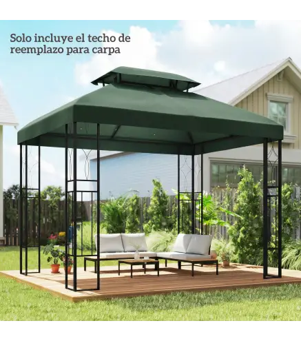 Toldo de Recambio 4x3 m con Techo Doble Orificios de Drenaje y Protección UV Solo Toldo NO Incluye Marco Verde