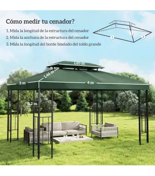 Toldo de Recambio 4x3 m con Techo Doble Orificios de Drenaje y Protección UV Solo Toldo NO Incluye Marco Verde