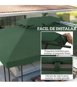 Toldo de Recambio 4x3 m con Techo Doble Orificios de Drenaje y Protección UV Solo Toldo NO Incluye Marco Verde