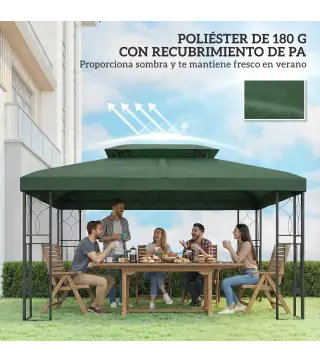 Toldo de Recambio 4x3 m con Techo Doble Orificios de Drenaje y Protección UV Solo Toldo NO Incluye Marco Verde