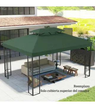 Toldo de Recambio 4x3 m con Techo Doble Orificios de Drenaje y Protección UV Solo Toldo NO Incluye Marco Verde