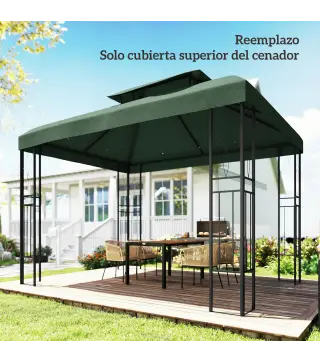 Toldo de Recambio 4x3 m con Techo Doble Orificios de Drenaje y Protección UV Solo Toldo NO Incluye Marco Verde