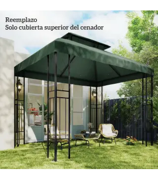 Toldo de Recambio 4x3 m con Techo Doble Orificios de Drenaje y Protección UV Solo Toldo NO Incluye Marco Verde