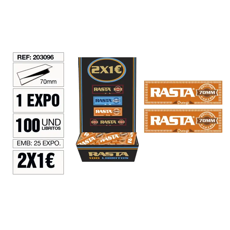 Papel De Liar Rasta Est. 100 Libritos 70Mm Naranja