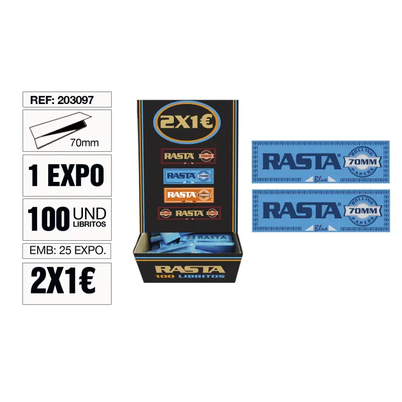 Papel De Liar Rasta Est. 100 Libritos 70Mm Azul