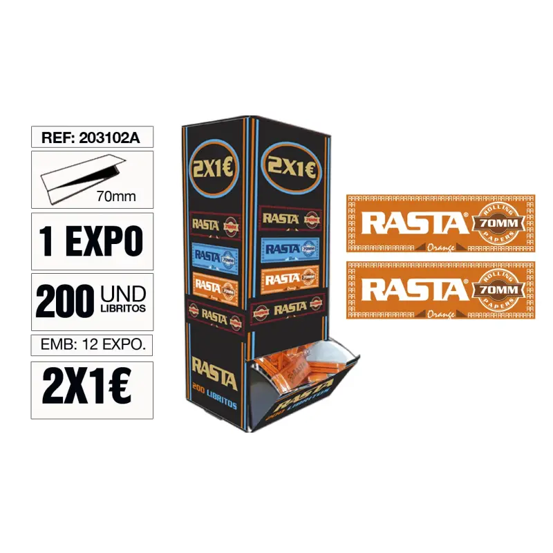 Papel De Liar Rasta Est. 200 Libritos 70Mm Naranja