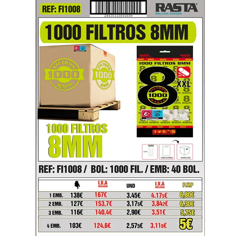 Filtros 1000 8Mm "Xl" Emb 40Bolsas