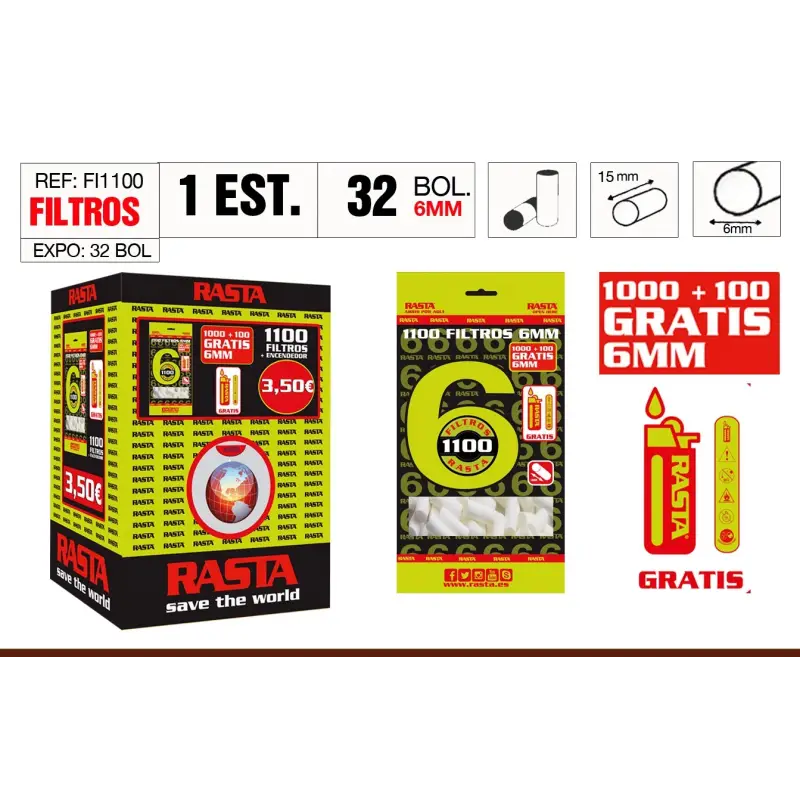 Filtros 1100 6Mm +Encendedor Gratis