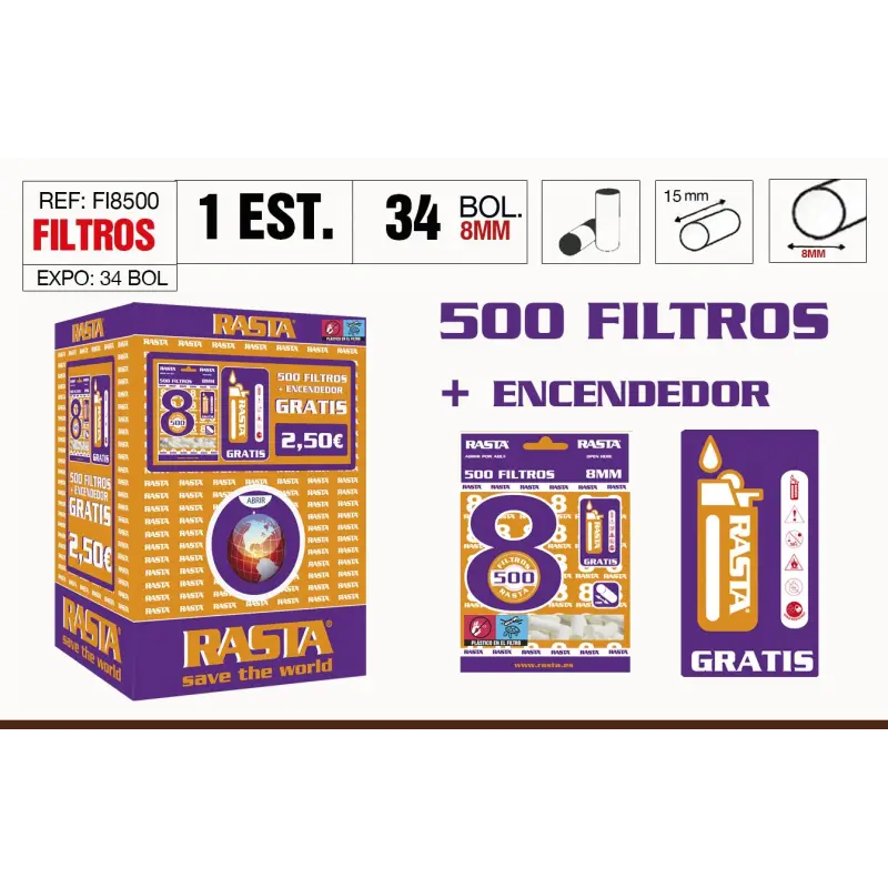 Filtros 8Mm 500 Filtros + Encendedor