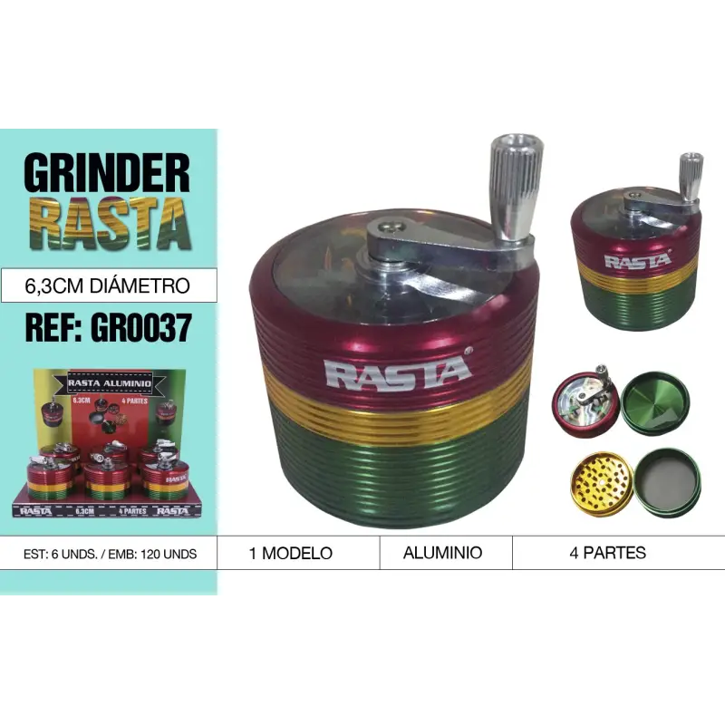 Grinder Molinillo Aluminio Rasta 4 Partes