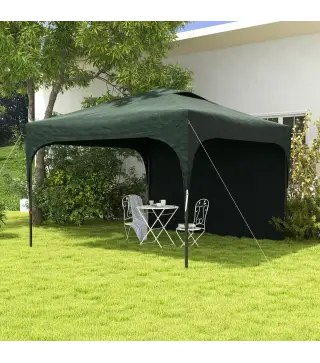 Cenador de Jardín 3x3 m con Altura Ajustable 1 Pared Lateral Impermeable 4 Bolsas de Arena y Bolsa de Transporte Verde