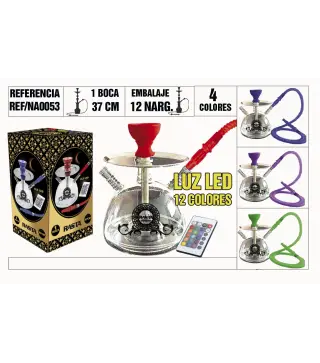 Narguila Profesional 37Cm 1 Boca Luz Led 12 Colores