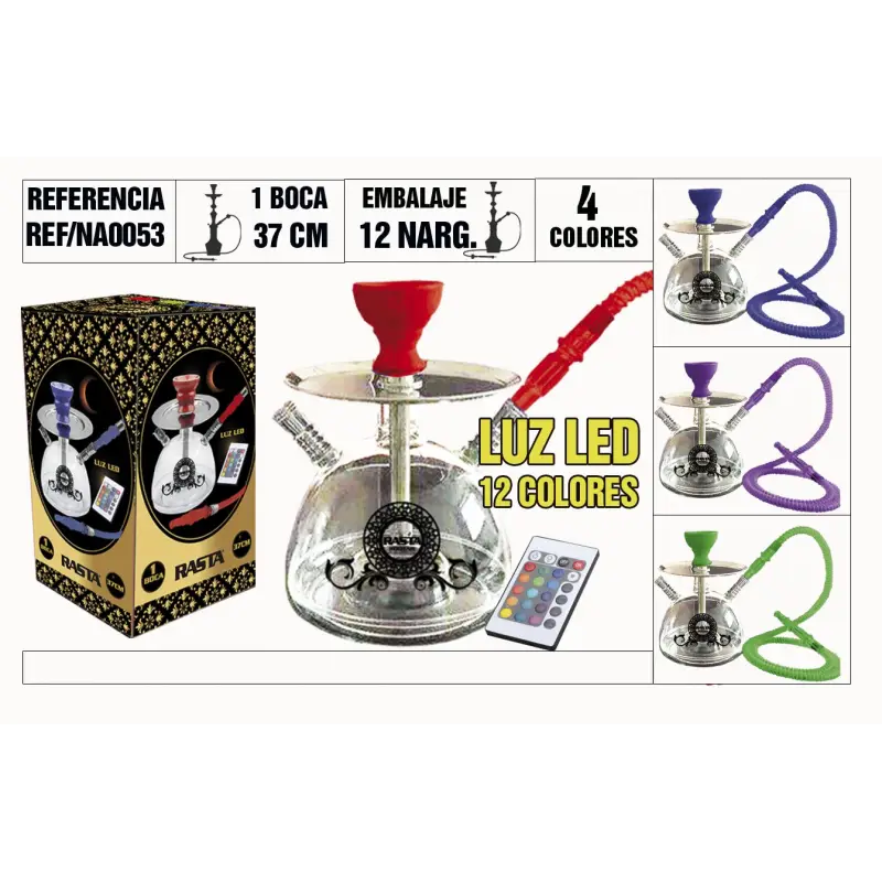 Narguila Profesional 37Cm 1 Boca Luz Led 12 Colores