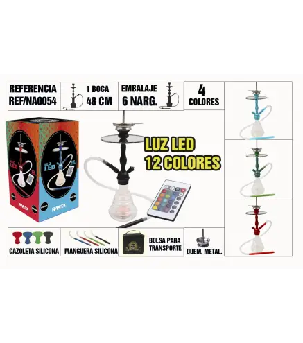 Narguila 48Cm 1 Boca Luz Led 12 Colores