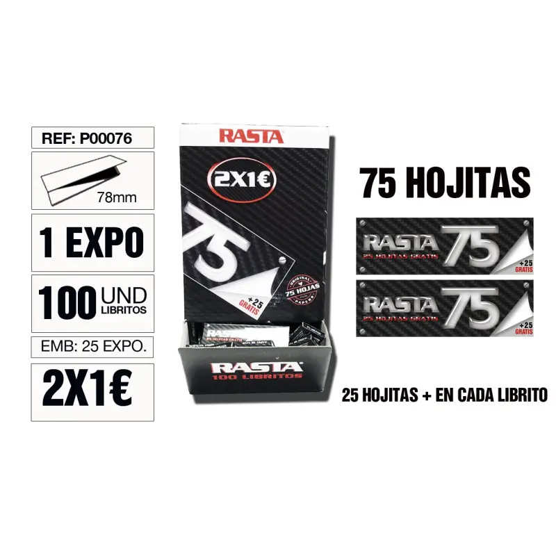 Papel De Liar Rasta 75 Est. 100 Libritos 78Mm Negro