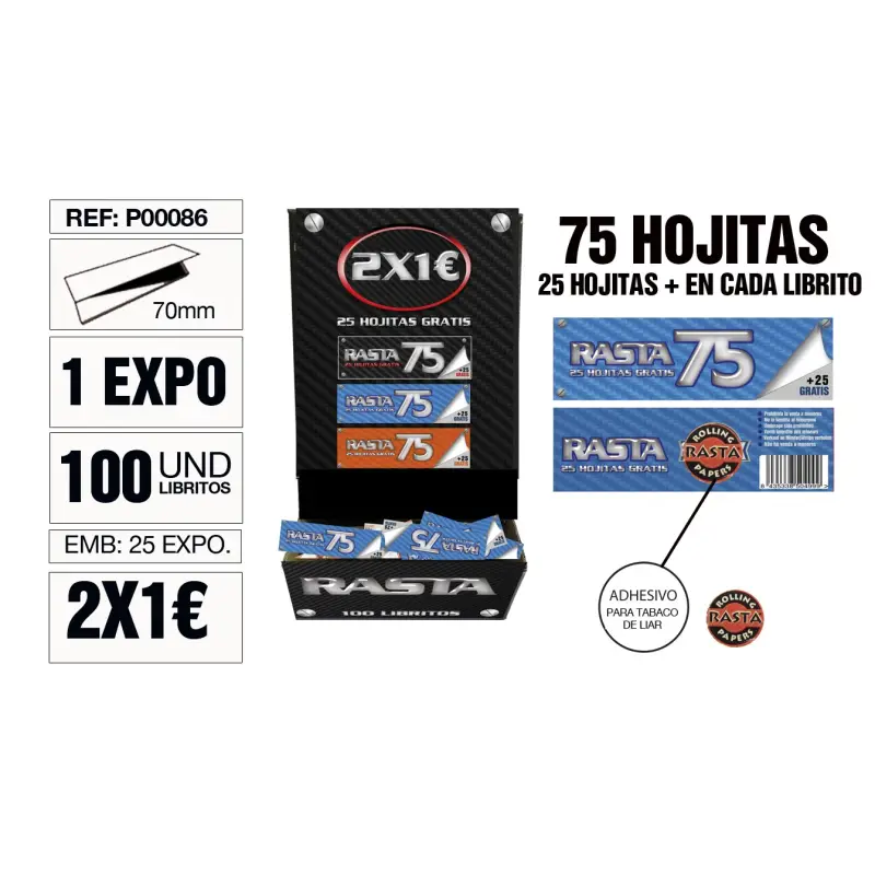 Papel De Liar Rasta 75 Est. 100 Libritos 70Mm Azul