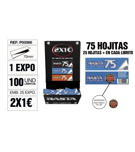 Papel De Liar Rasta 75 Est. 100 Libritos 70Mm Azul