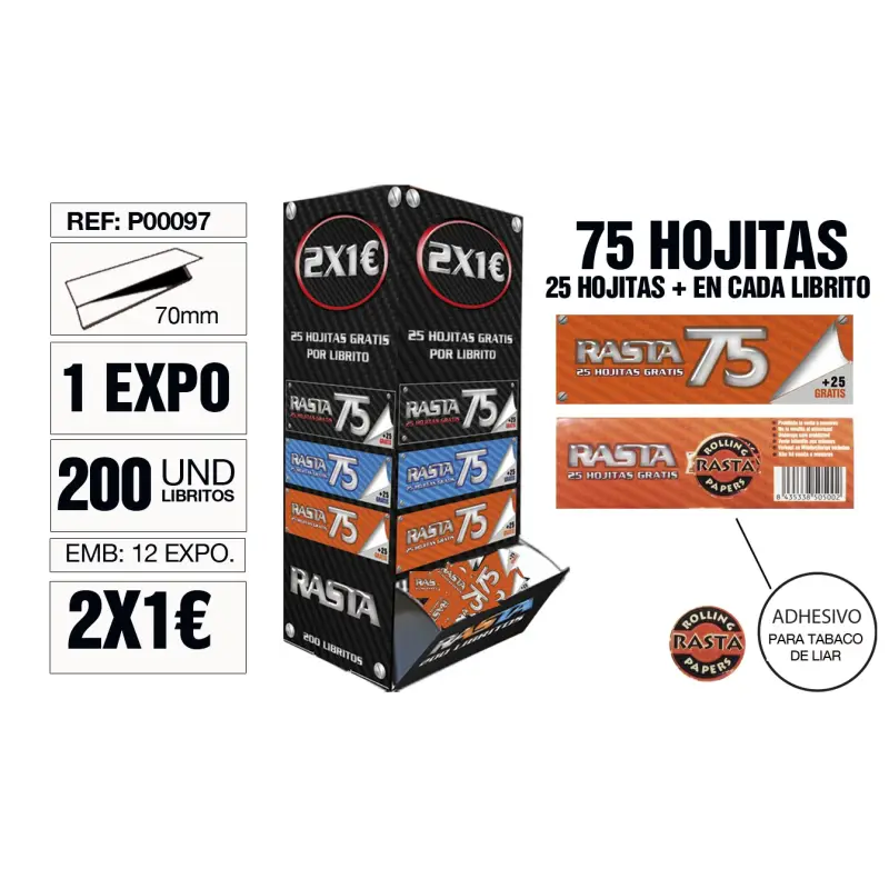 Papel De Liar Rasta 75 Est. 200 Libritos 70Mm Naranja