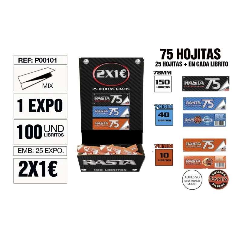 Papel De Liar Rasta 75 Est. 100 Libritos Mix
