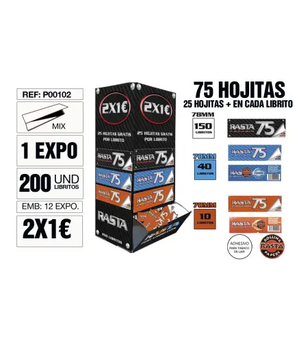 Papel De Liar Rasta 75 Est. 200 Libritos Mix