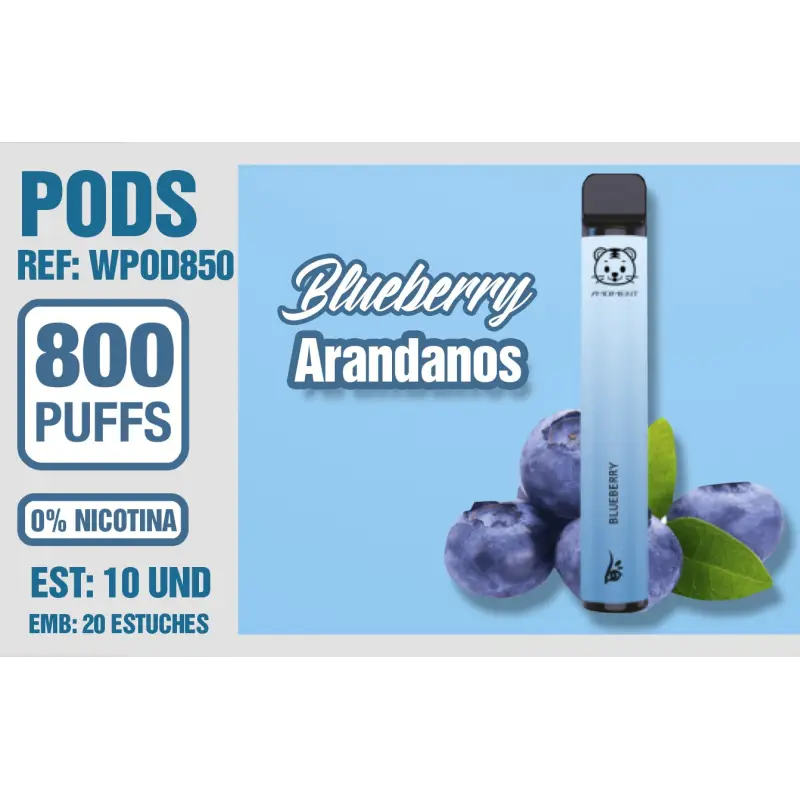 Pod Desechable 800 Puffs 0% Nicotina Blueberry (Arandanos)