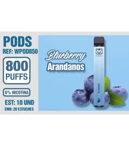 Pod Desechable 800 Puffs 0% Nicotina Blueberry (Arandanos)