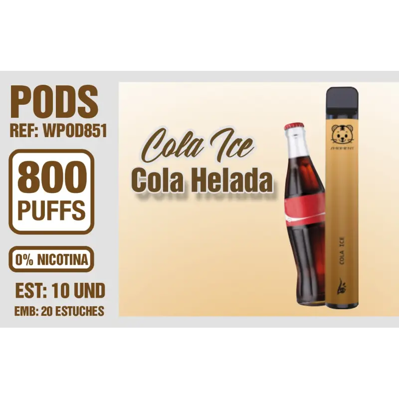 Pod Desechable 800 Puffs 0% Nicotina Cola Ice (Cola Helada)