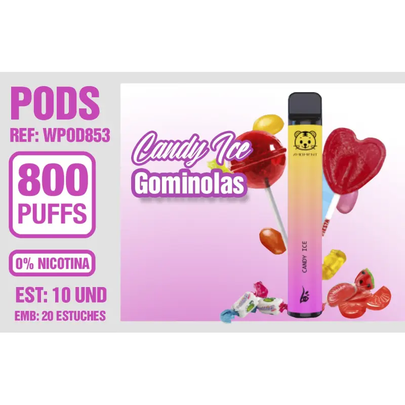 Pod Desechable 800 Puffs 0% Nicotina Rainbow Candy Ice ( Gominolas)