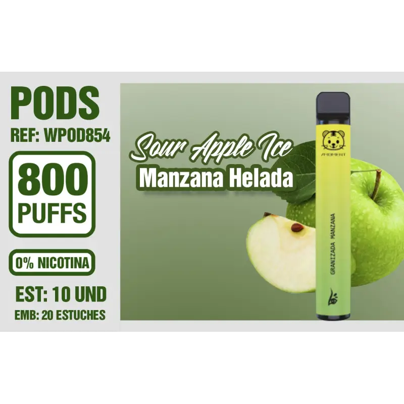 Pod Desechable 800 Puffs 0% Nicotina Sour Apple Ice Pod Desechable 800 Puffs 0% Nicotina Sour Apple Ice