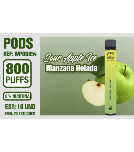 Pod Desechable 800 Puffs 0% Nicotina Sour Apple Ice