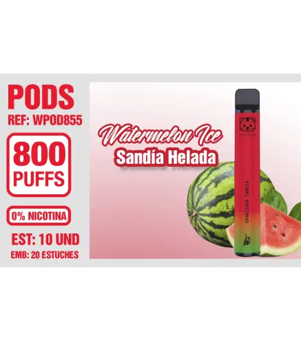 Pod Desechable 800 Puffs 0% Nicotina Watermelon Ice (Sandia Helada)