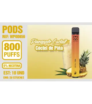 Pod Desechable 800 Puffs 0% Nicotina Pineapple Coctail (Coctel De Piña)