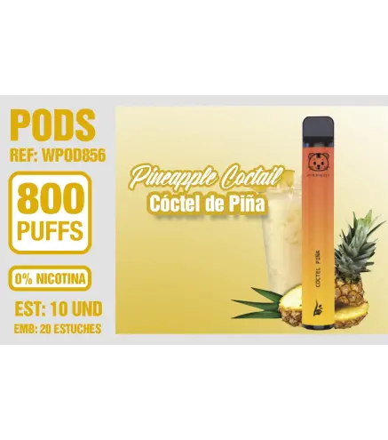 Pod Desechable 800 Puffs 0% Nicotina Pineapple Coctail (Coctel De Piña)