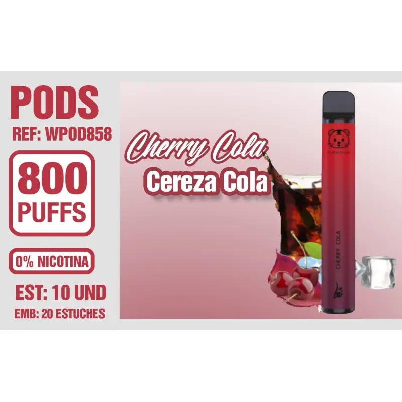 Pod Desechable 800 Puffs 0% Nicotina Cherry Cola ( Cereza Cola)