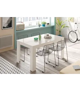 PRACTICO Mesa de comedor 90x140-190 EXTENSIBLE Blanco Brillo