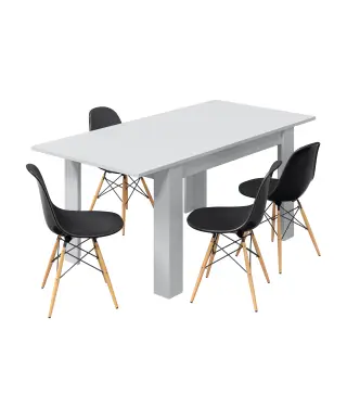 PRACTICO Mesa de comedor 90x140-190 EXTENSIBLE Blanco Brillo