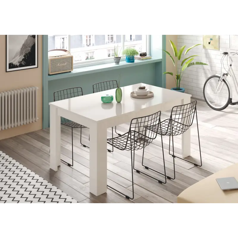 PRACTICO Mesa de comedor 90x140-190 EXTENSIBLE Blanco Brillo
