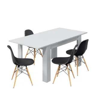 PRACTICO Mesa de comedor 90x140-190 EXTENSIBLE Blanco Brillo