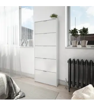 MAELYS Zapatero 5 puertas (15 pares) Blanco Brillo