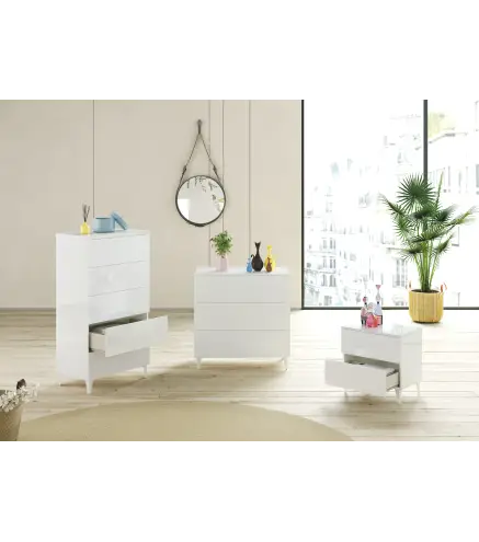 DIVA Mesita 2 cajones + 4 patas Blanco Brillo