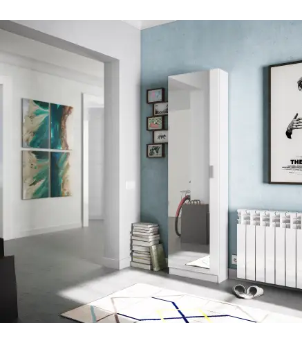 KRIS Zapatero 1puerta + espejo (6 alturas-12varillas) Blanco Brillo