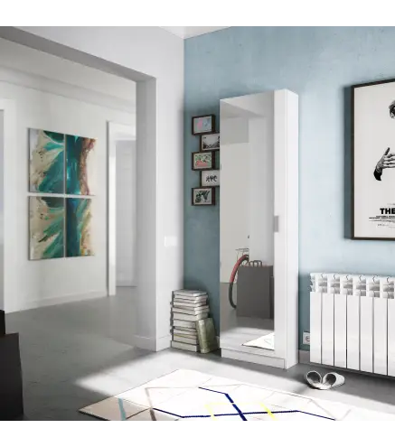 KRIS Zapatero 1puerta + espejo (6 alturas-12varillas) Blanco Brillo